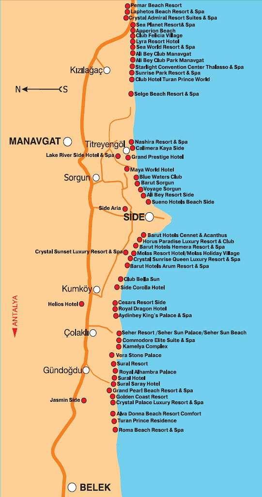 Кемер на месяц. Карта отелей Сиде Турция. Курорты Сиде на карте. Сиде с поселками подробная карта. Карта Турции с курортами на русском языке Сиде.